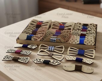 Laser cut wood bowties 3d puzzle SVG bundle glowforge wooden bowtie files Vector cutting template DXF Pdf Eps cnc pattern