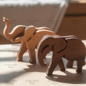 Laser cut Elephants puzzle 3d puzzle SVG bundle glowforge wood animals svg files Vector laser template file DXF Pdf Eps cnc pattern