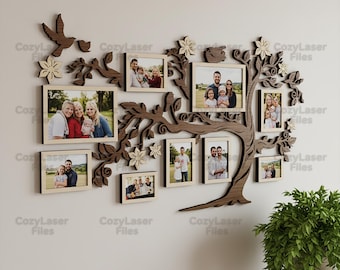 Laser cut Family Tree Photo Frames SVG glowforge photoframe files Vector template DXF pattern