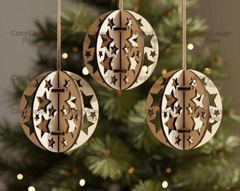 Laser cut files Christmas Tree Ornament Template Snowflakes Decoration Baubles SVG glowforge Vector template DXF Pdf Eps cnc pattern