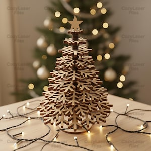 Laser cut Christmas Tree 3D Puzzle Holiday Decoration SVG bundle glowforge svg files Vector cutting template file DXF Pdf Eps cnc pattern