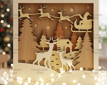 Laser cut files Layered Christmas Village Scene 3D decoration SVG glowforge Vector cutting template DXF Pdf Eps cnc pattern