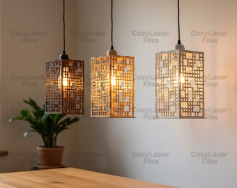 Laser cut Hanging lamp Wooden chandelier 3d files SVG bundle glowforge wood Pendant Light lamp svg files Vector template DXF Eps cnc pattern