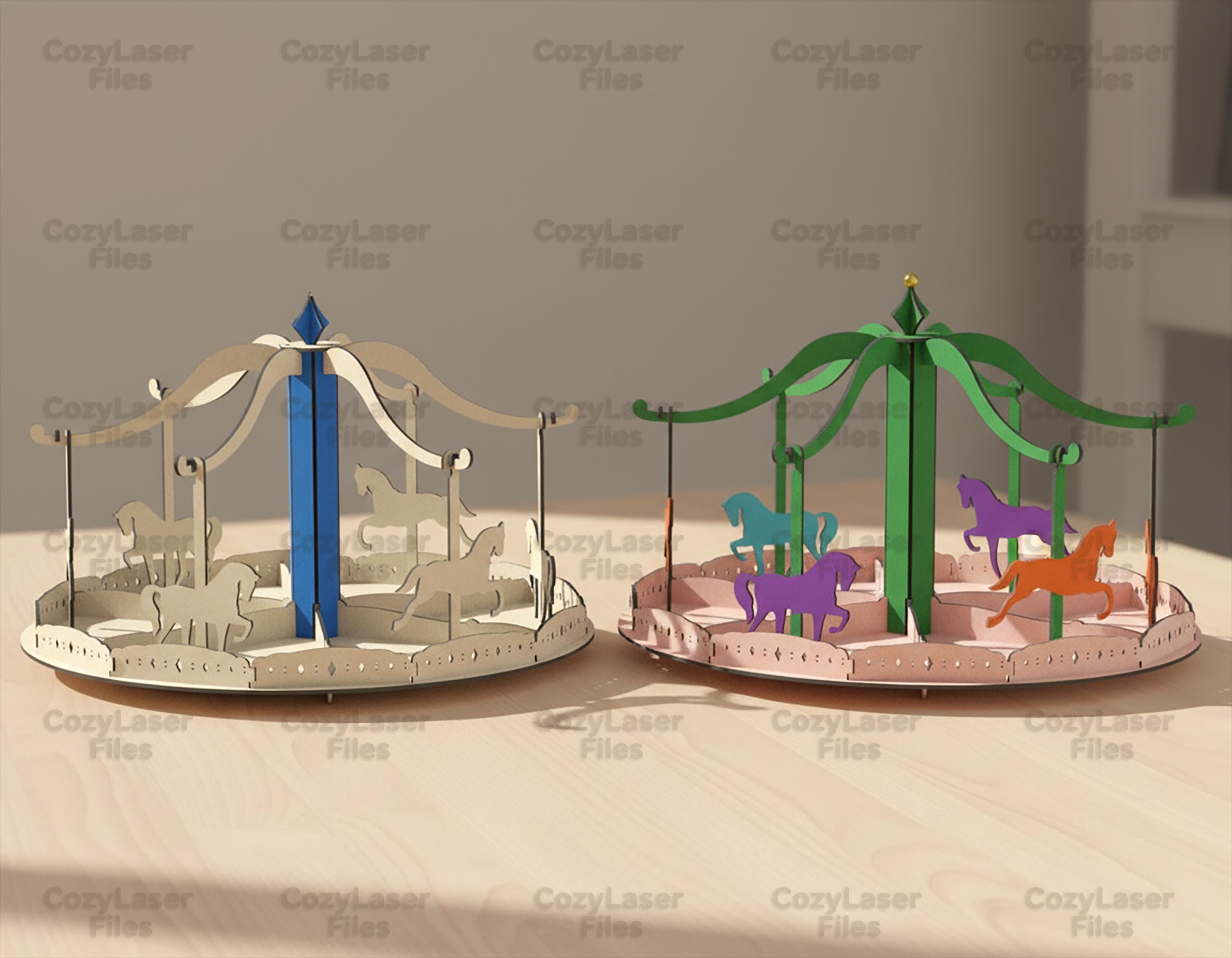 Laser Cut Carousel 3d Toy Puzzle SVG Glowforge Wood Cutting Files ...