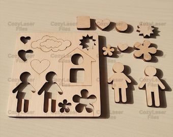 Lasergesneden kinderpuzzelfamilie SVG Glowforge houten educatief speelgoed voor kinderen bestanden Vector sjabloonbestand DXF Cdr Ai Pdf Eps cnc patroon
