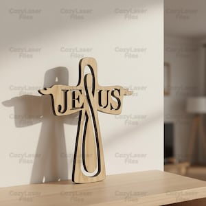 Laser cut wood cross Jesus 2d cross SVG glowforge Christian Catolic statue files Vector template file DXF Pdf Eps cnc pattern