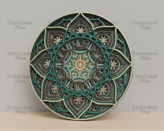Laser cut Multilayer flower Mandala 3D puzzle SVG bundle glowforge wood art svg files Vector laser template file DXF Pdf Eps cnc pattern