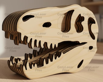 Laser cut Dinosaur head 3d puzzle SVG bundle glowforge wood statue svg files Vector laser template file DXF Pdf Eps cnc pattern
