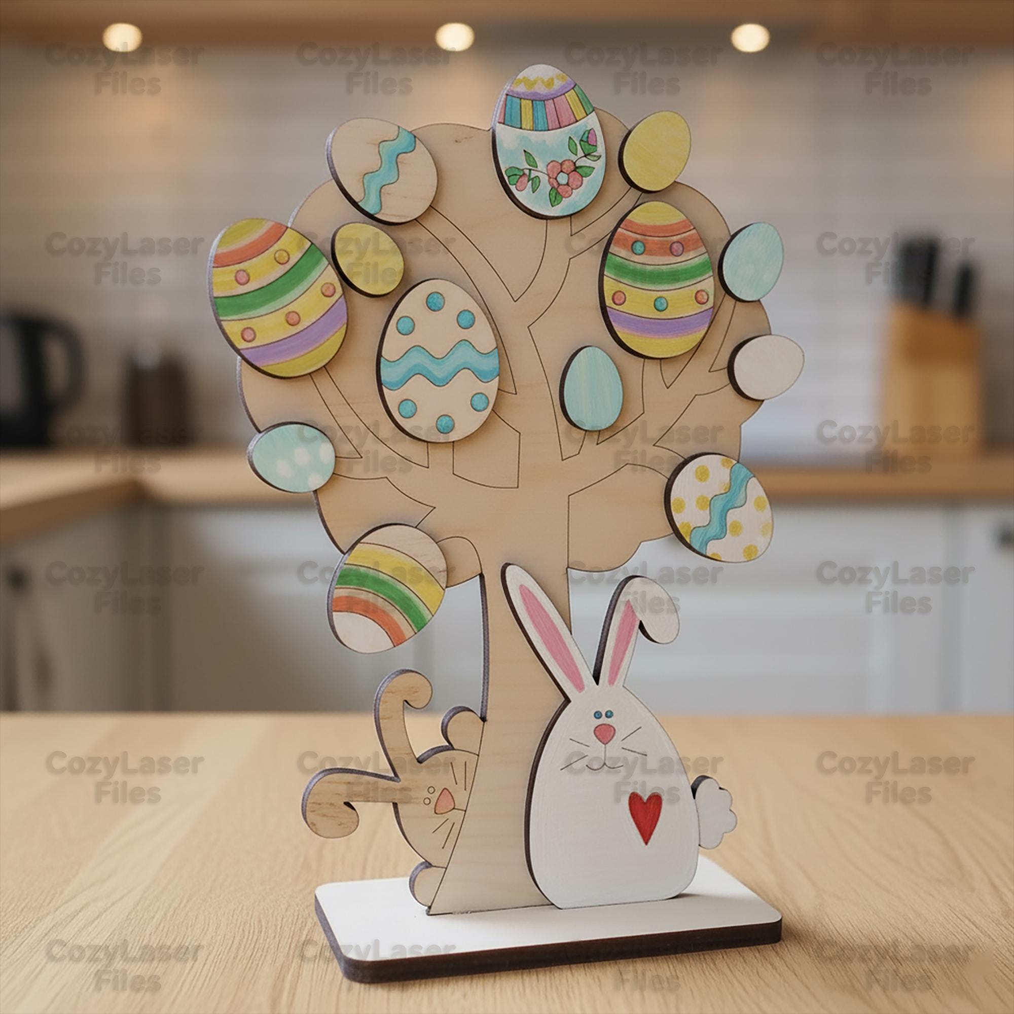 Laser Cut Wooden Easter Tree Decoration Wooden Easter Eggs Puzzle SVG ...