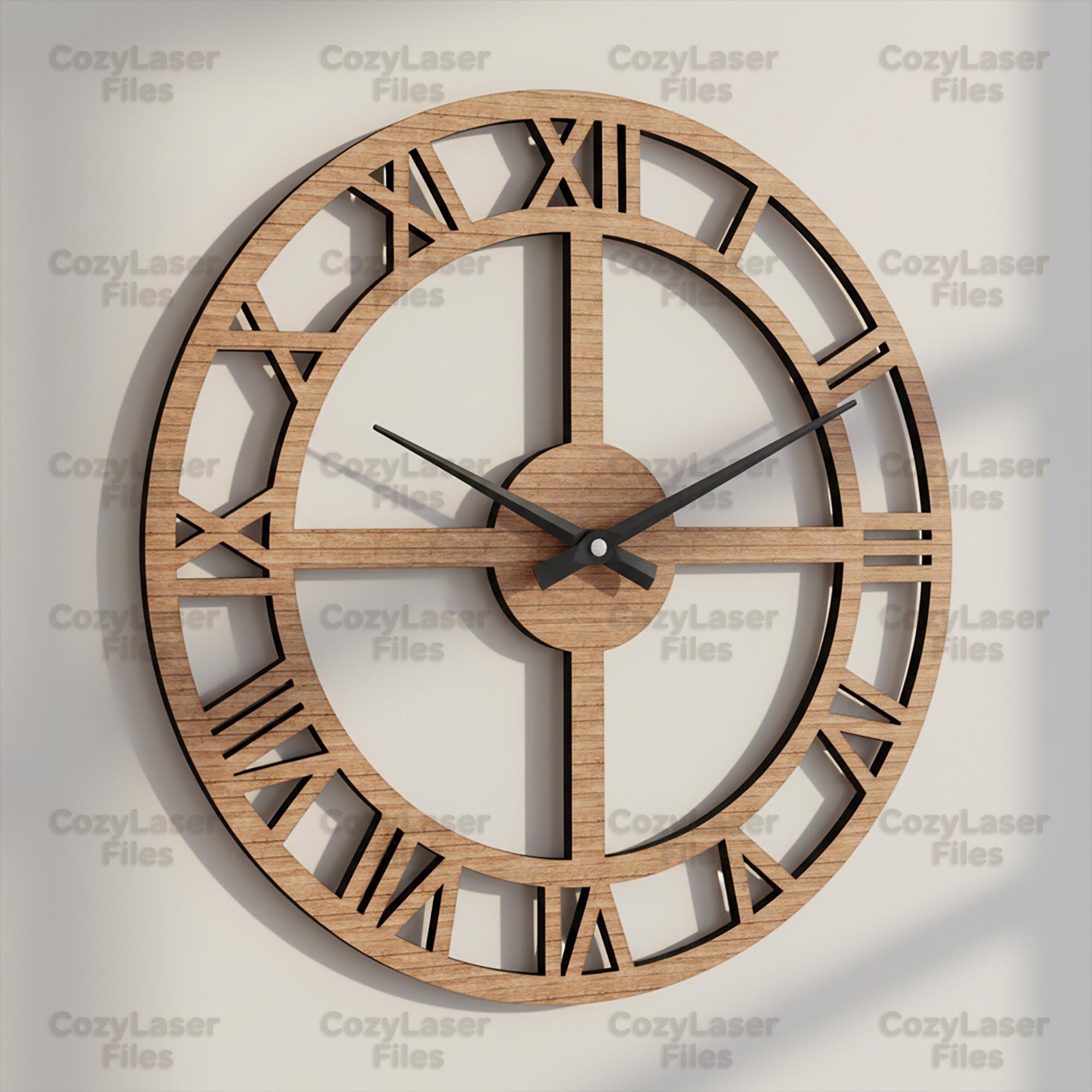 Laser Cut 4 Wall Clock Designs SVG Bundle Files Vector Template DXF CNC ...