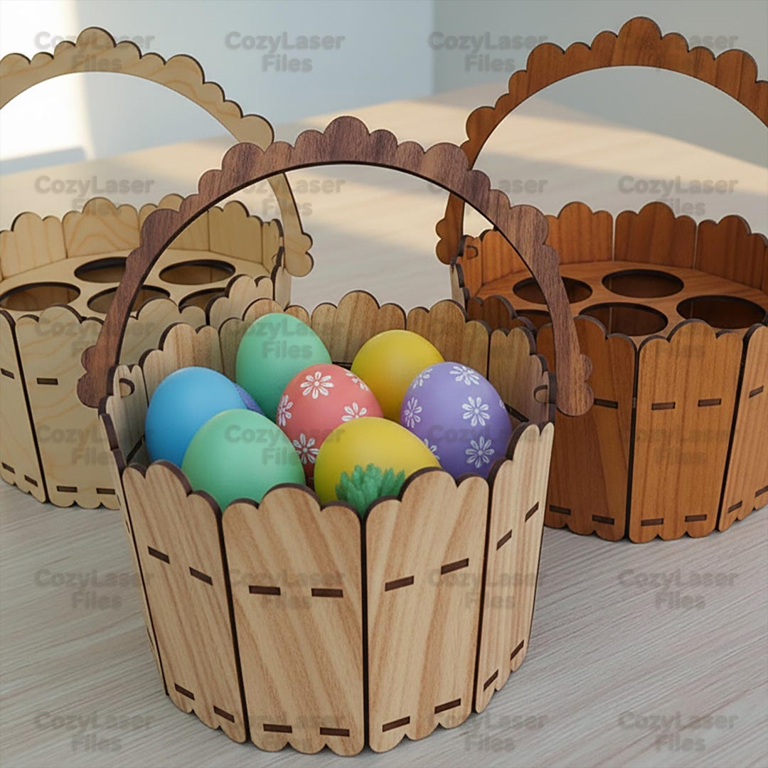 Laser Cut Easter Basket Eggs Holder Gift 3d Puzzle SVG Bundle Glowforge ...