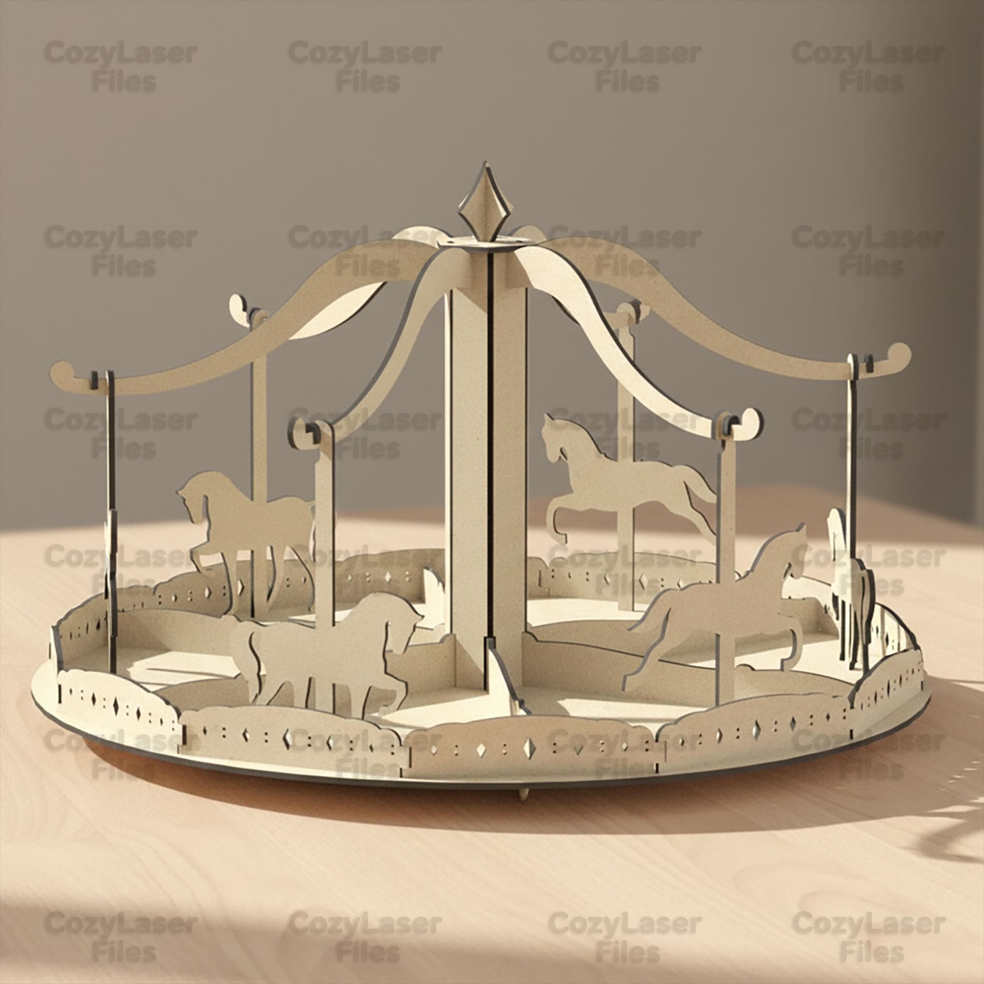 Laser Cut Carousel 3d Toy Puzzle SVG Glowforge Wood Cutting Files ...