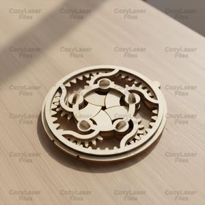 Laser cut Mechanical toy with gears puzzle SVG glowforge wood iris files Vector template file DXF Pdf Eps cnc pattern