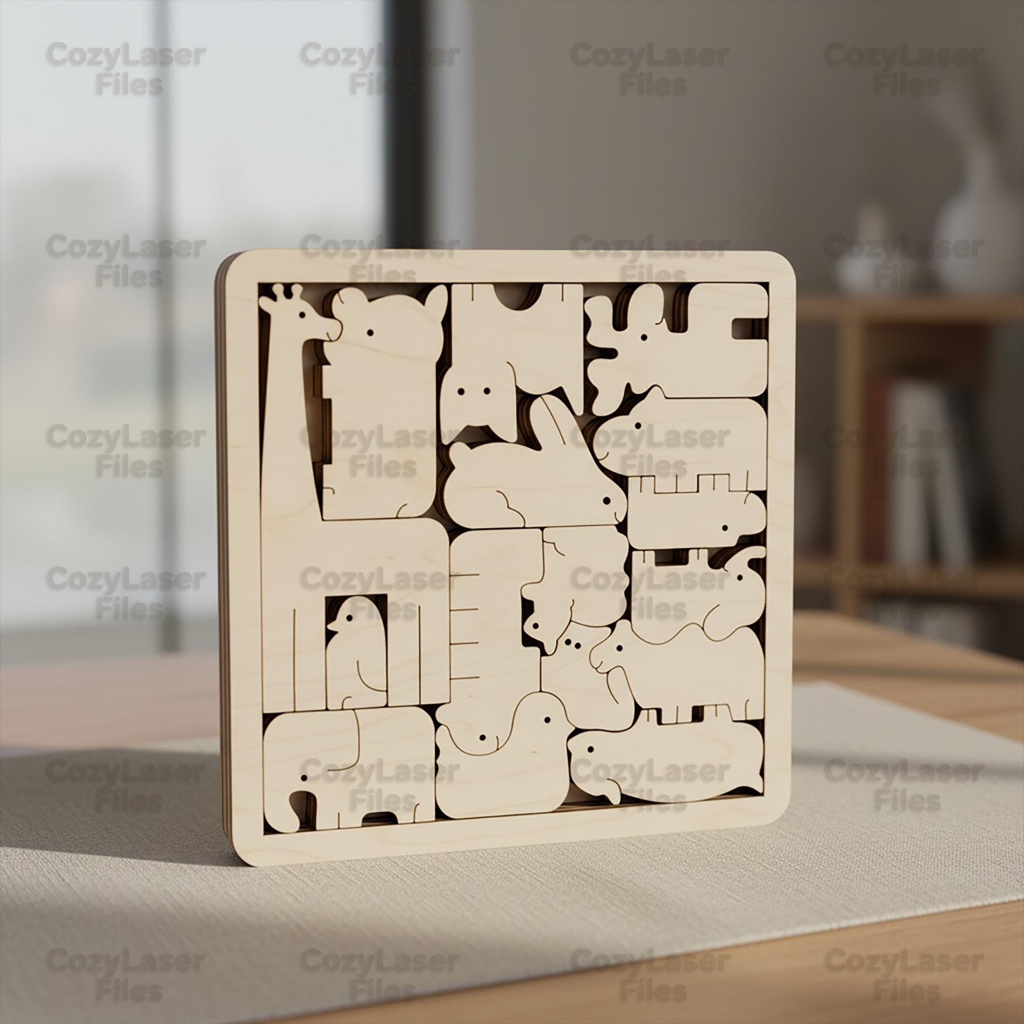 Laser Cut Wooden Animal Puzzle Montessori 3d File SVG Bundle Glowforge ...