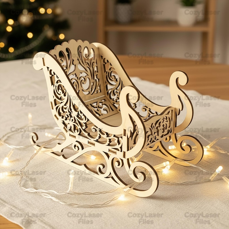 Laser cut files Candy bowl Sleigh of Santa Claus Christmas Decoration SVG bundle glowforge svg Vector laser template DXF Pdf Eps cnc pattern image 3