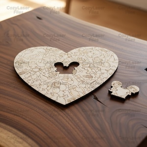 Wycinana laserowo drewniana układanka w kształcie serca, plik 3D, pakiet SVG, pliki SVG z zabawkami dla dzieci z drewna Glowforge, szablon wektorowy laserowy, wzór DXF Eps CNC