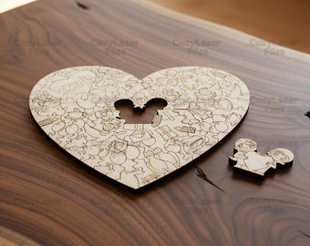 Laser cut Wooden Heart jigsaw puzzle 3d file SVG bundle glowforge wood kid's toy svg files Vector laser template DXF Eps cnc pattern