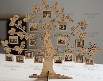 Laser cut Family Tree Photo Frames SVG bundle glowforge wood family photo frame svg files Vector template DXF Pdf Eps cnc pattern
