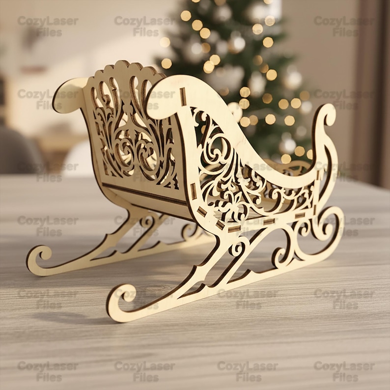 Laser cut files Candy bowl Sleigh of Santa Claus Christmas Decoration SVG bundle glowforge svg Vector laser template DXF Pdf Eps cnc pattern image 4