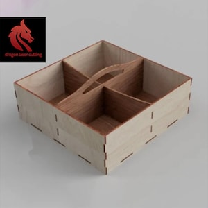 Lasergesneden 4 secties vak organisator 3D-puzzel SVG bundel glowforge hout organisator svg-bestanden Vector laser sjabloon DXF Pdf Eps cnc patroon