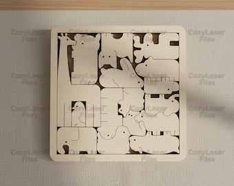 Laser cut Wooden Animal Puzzle Montessori 3d file SVG bundle glowforge wood children toy svg files Vector laser template DXF Eps cnc pattern
