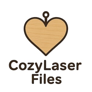May include: A wooden heart-shaped pendant with a dark brown outline and a small loop at the top. The heart has a light brown wood grain texture. Below the heart is the text "CozyLaser Files" in dark brown.
