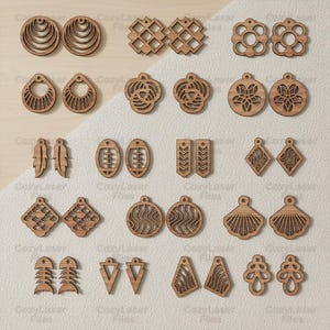 Laser cut 50 earrings designs 2d files SVG bundle glowforge wood earrings svg files Vector laser template DXF Eps cnc pattern