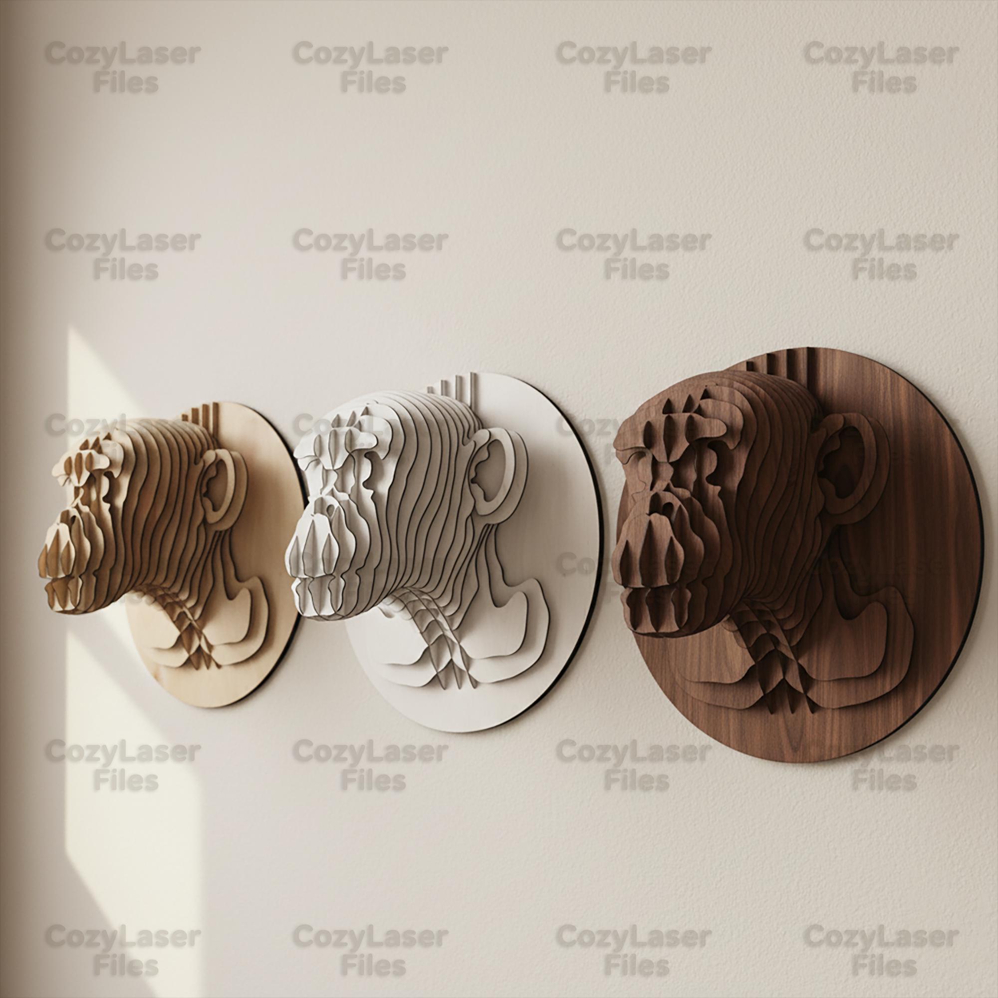 Laser Cut Monkey Head 3d Puzzle SVG Bundle Glowforge Wood Statue Svg ...