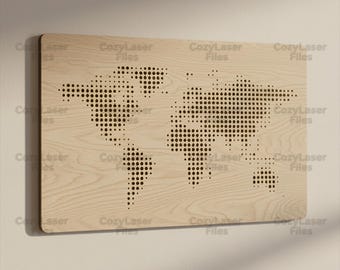 Laser cut files Wooden map whole world laser engraving Art Wall Decor SVG glowforge Earth file Vector template DXF Ai Pdf cnc pattern