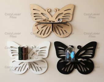 Laser cut Butterfly Wall Shelf 10 mm 3d puzzle SVG glowforge wood kid's organizer svg files Vector template file DXF Pdf Eps cnc pattern
