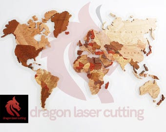 Laser cut files Wooden map whole world laser engraving Art Wall Decor SVG bundle glowforge Earth file Vector template DXF Ai Pdf cnc pattern