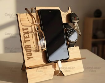 Laser cut Phone Stand organizer 3d puzzle SVG bundle glowforge wood organizer svg files Vector laser template DXF Pdf Eps cnc pattern