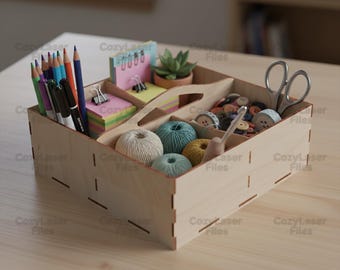 Laser cut 4 sections boxorganizer 3d puzzle SVG glowforge wood organizer files Vector template DXF Pdf Eps cnc pattern