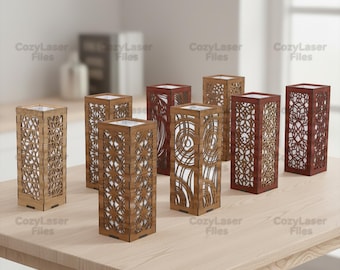 Lasergesneden lampen set van 8 puzzel SVG bundel glowforge hout dierlijke lamp standbeeld svg-bestanden Vector laser sjabloonbestand DXF Pdf Eps cnc patroon
