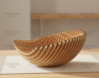 Pliki wycinane laserowo, miska z owocami, układanka 3D, pakiet SVG, szablon wektorowy do cięcia drewna z Glowforge, wzór DXF, PDF, Eps, CNC