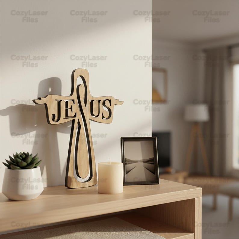 Laser Cut Wood Cross Jesus 2d Cross SVG Glowforge Christian Catolic ...