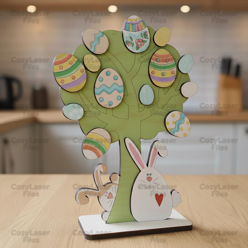 Laser Cut Wooden Easter Tree Decoration Wooden Easter Eggs Puzzle SVG ...