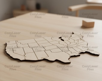 Laser cut USA Map Jigsaw Puzzle for Kids 3d file SVG bundle glowforge wood kid's toy svg files Vector laser template DXF Eps cnc pattern