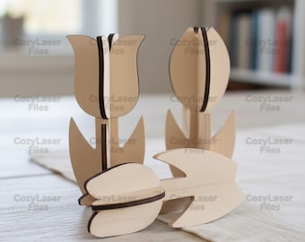 Laser cut Wooden tulips SVG glowforge flower files Vector template file DXF cnc pattern