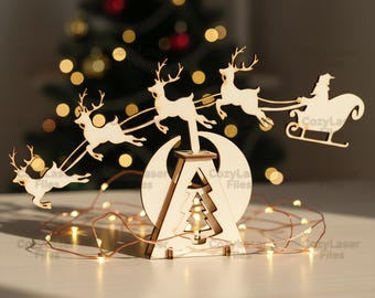 Laser cut Rocking Santa Christmas Toy puzzle SVG bundle glowforge wood toy svg files Vector laser template file DXF Pdf Eps cnc pattern