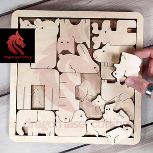Laser geschnitten Holz Tier Puzzle Montessori 3d Datei SVG Bundle Glühlampe Holz Kinder Spielzeug SVG-Dateien Vektor Laser Vorlage DXF Eps Cnc Muster