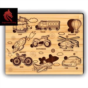 レーザーカット キッズパズル 車 乗り物 船 SVG バンドル グローフォージ 木製 子供用 おもちゃ SVG ファイル ベクター レーザー テンプレート ファイル DXF Pdf Eps CNC パターン