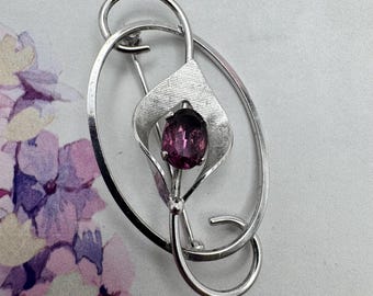 Vintage Mid Century Van Dell Sterling Silver Stylized Floral Brooch - Hallmarked