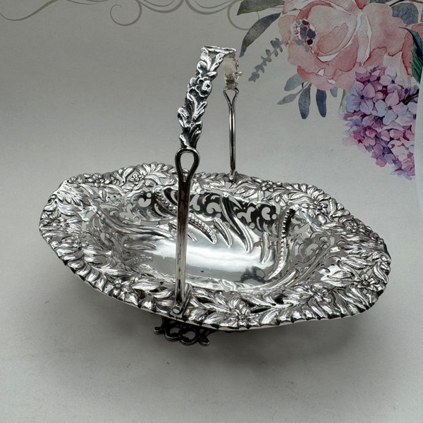 Antique Sterling Silver Ornate Pierced Basket - Hallmarked George Nathan Ridley Hayes - Early 1900's - 158 g - Wonderful Easter Gift