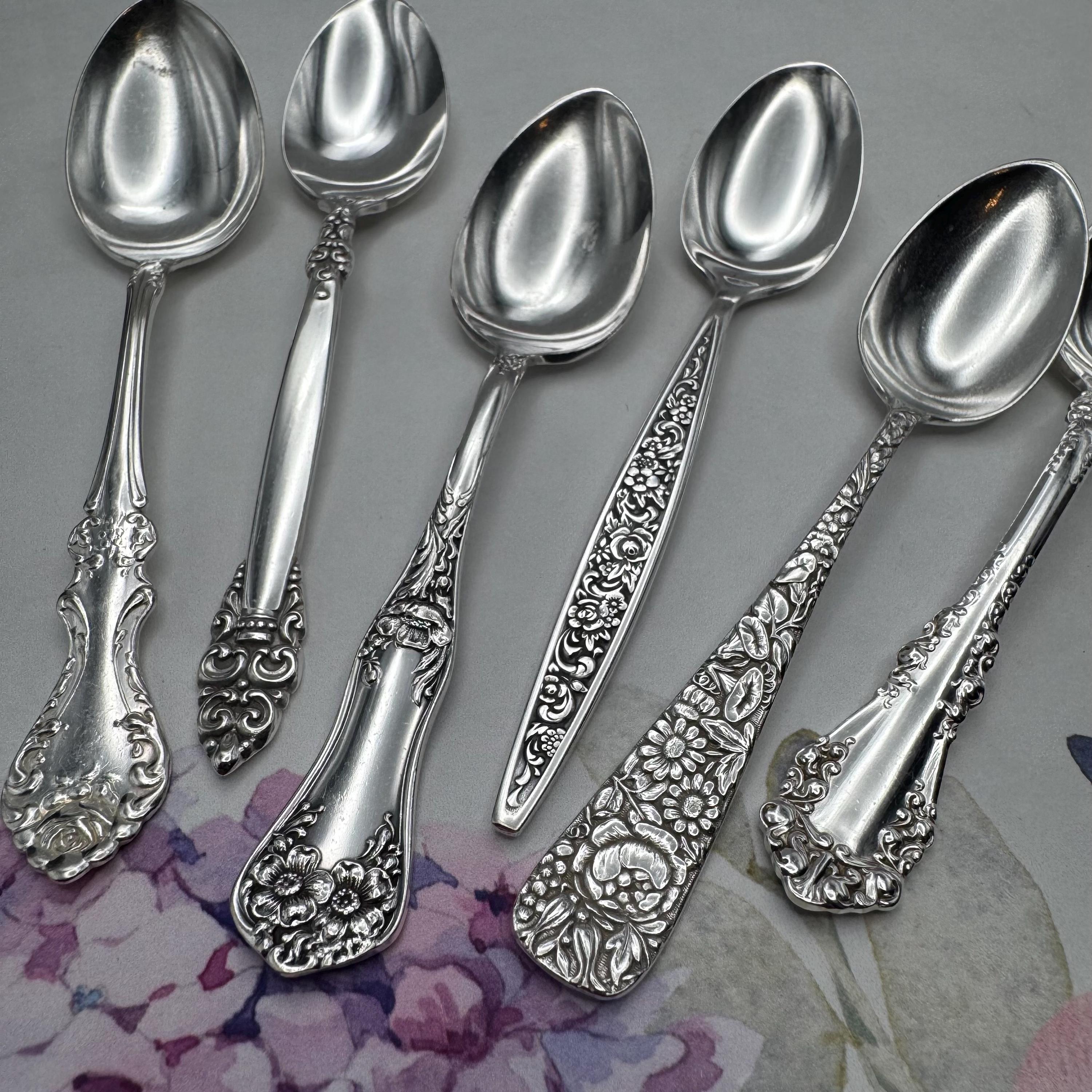6 Various “Hard-to-Find” Deluxe Vintage and Antique Demitasse / Coffee Silver Plated Spoons ( 4 inches) - Great for Jewelry Making