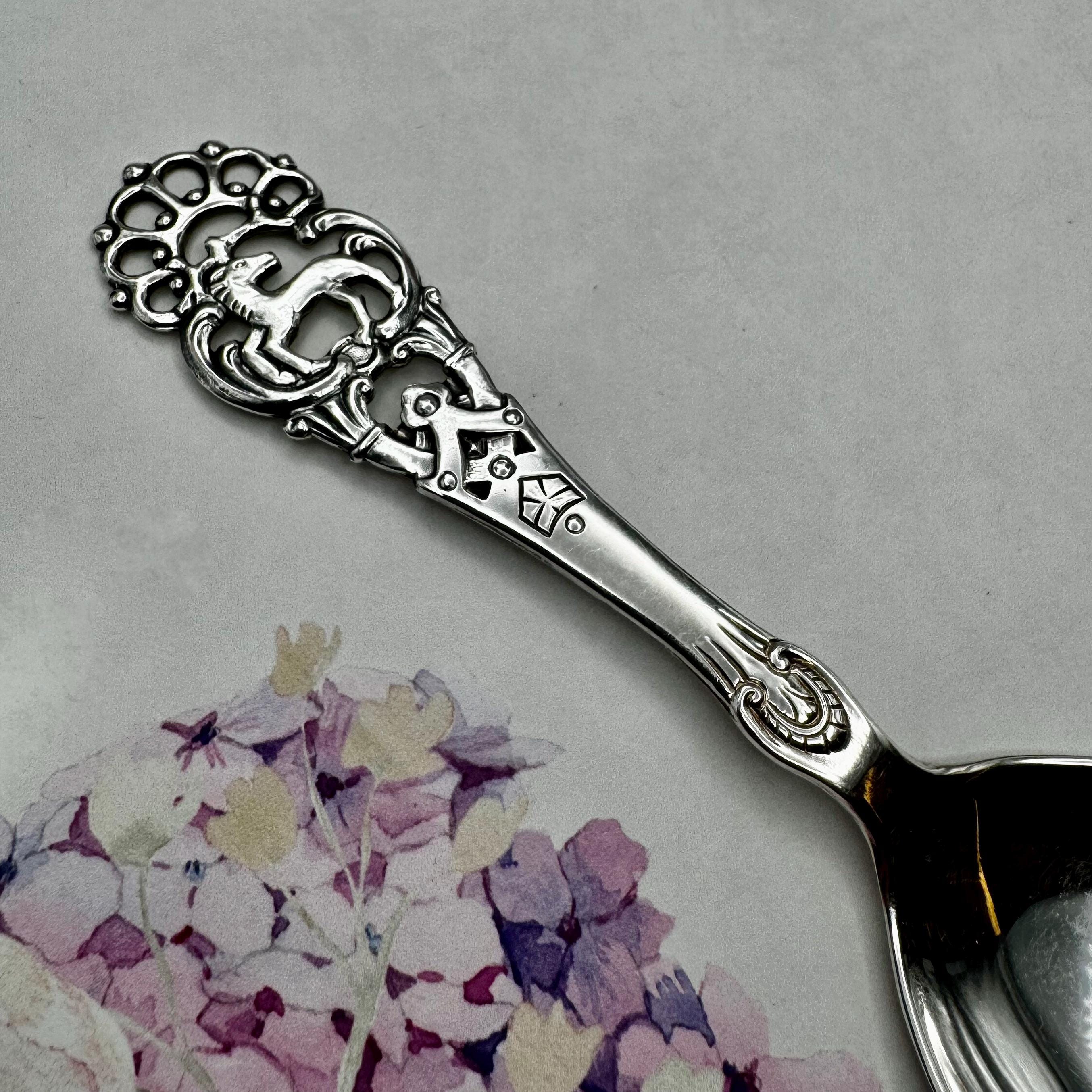 Vintage Norwegian Brodrene Lohne Silver Ornate Horse Serving Spoon