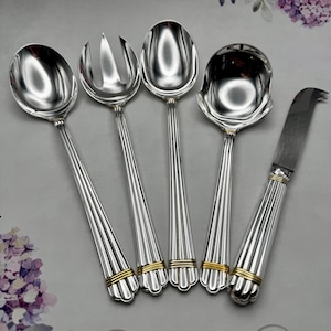 Christofle Aria w/ Gold Detail Silver Plated Serving Items. Various Pieces Available - Salad Set, Potato Spoon, Serving Spoon, Cheese Knife