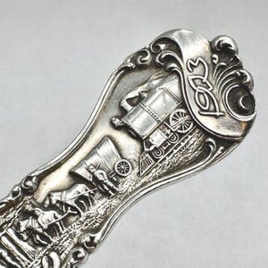 Rare! Lge Louisiana Purchase Expo Sterling Silver Spoon 1904 - Incredible Detail - 6.5 inches - 44 g - Buffalo Horses Wagon Train Handle
