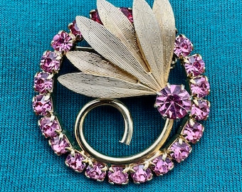 Broche Strass Ancienne Années 80 En Forme De Rose - Couleurs Argenté Et Doré - Alliage - Occasion