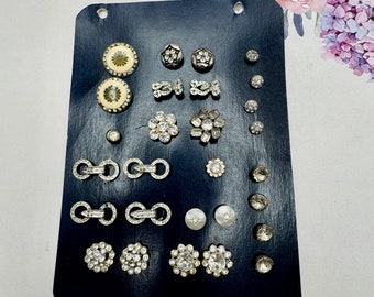 Rare Vintage Art Deco Rhinestone Buttons - Sample Sales Card - Various Styles - Fascinating Example Vintage Fashion - Highly Collectable